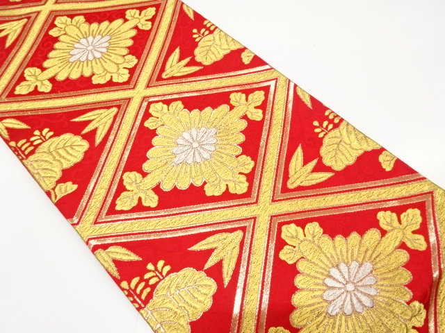 JAPANESE KIMONO / ANTIQUE FUKURO OBI / SILK / WOVEN KIKU